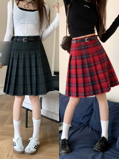 Women RED Plaid Skirt Outfit Plus Size Pleated Plaid Skirts Pleated Plaid Midi Skirt Holiday Outfit Knee Length Tennis Skirt