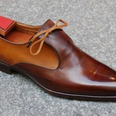 Brown color genuine premium leather men handmade oxford roundedtoe vintage shoes - Thumbnail 2