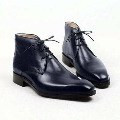 Handmade Mens Fashion Navy blue Color Leather Boots Men Ankle High Lace Up Boot