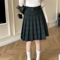 GREEN Plaid Pleated Skirt Outfit Plus Size Midi Plaid Skirts Full Pleated Plaid Midi Skirt Holiday Outfit Knee Length Tennis Skirt - Thumbnail 1