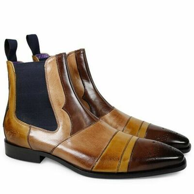 Handmade men leather tan patina chelsea boots for men custom men boots - Thumbnail 2