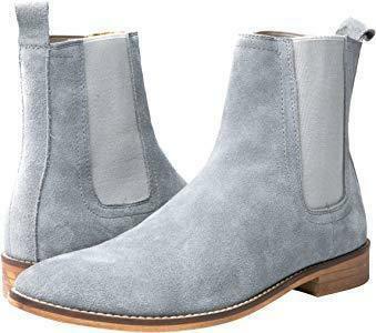 Suede Leather Gray Color Men Handcrafted Chelsea Jumper Slip Ons Tan Sole Boots