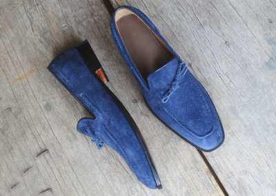 Handmade Blue Suede Loafer Slipper Dress Men's Fashion Moccasin Shoes