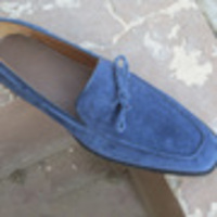 Handmade Blue Suede Loafer Slipper Dress Men's Fashion Moccasin Shoes - Thumbnail 1