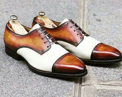 Men's White Brown Captoe Xmas Offer Lace Up Shoes Handmade Edition