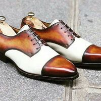 Men's White Brown Captoe Xmas Offer Lace Up Shoes Handmade Edition - Thumbnail 1