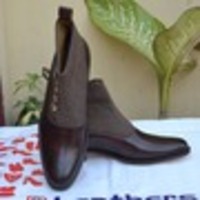 Handmade Men Brown & Tweed Leather Button Custom Balmoral Dress Boot - Thumbnail 3