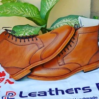 Handmade Brown Wingtip Men Dress Ankle Boot - Thumbnail 3