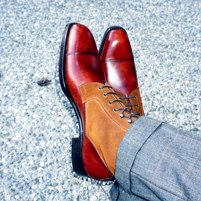 Handmade ankle high red brown suede leather lace up dress boot - Thumbnail 2