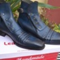 Jo Ghost Italian Blue Ankle High Boots with Zippers and Buttons - Thumbnail 1