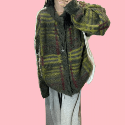 New loose retro knitted sweater mohair high-end casual jacket