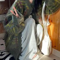 New loose retro knitted sweater mohair high-end casual jacket - Thumbnail 1