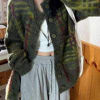New loose retro knitted sweater mohair high-end casual jacket - Thumbnail 2