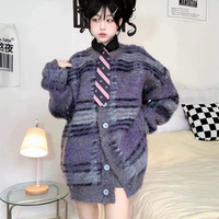 New loose retro knitted sweater mohair high-end casual jacket - Thumbnail 5