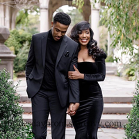 Black Long Sleeve Velvet Prom Dresses,Sexy Evening Gown，975 - Thumbnail 1