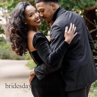 Black Long Sleeve Velvet Prom Dresses,Sexy Evening Gown，975 - Thumbnail 2