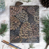 "Pine Cones", Original Acrylic Painting By N.E.Thompson, Artwork Size 8 x10 Inches - Thumbnail 1