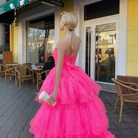 Strapless Princess High Low Pink Long Prom Dresses - Thumbnail 1