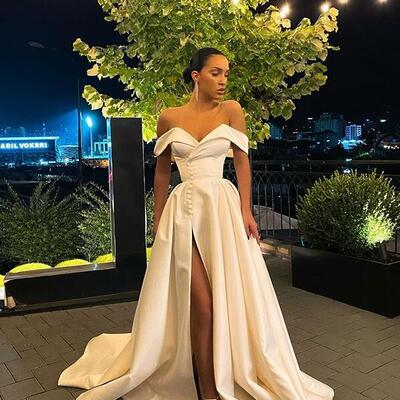 Gorgeous off the shoulder ivory long prom dress with split - Thumbnail 4