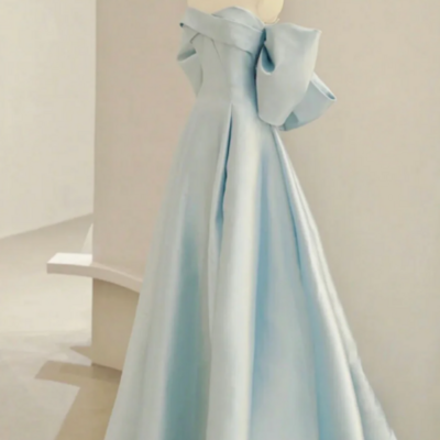 Off the shoulder blue satin long prom dresses, off shoulder blue long formal evening dresses kpp1630