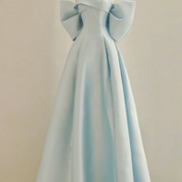 Off the Shoulder Blue Satin Long Prom Dresses, Off Shoulder Blue Long Formal Evening Dresses KPP1630 - Thumbnail 1