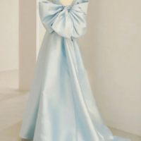 Off the Shoulder Blue Satin Long Prom Dresses, Off Shoulder Blue Long Formal Evening Dresses KPP1630 - Thumbnail 2