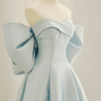 Off the Shoulder Blue Satin Long Prom Dresses, Off Shoulder Blue Long Formal Evening Dresses KPP1630 - Thumbnail 3