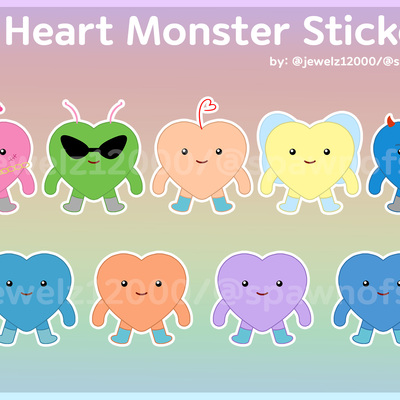 Heart monsters stickers
