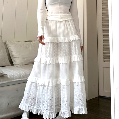 Stunning french layers embroidery ruffle a-line skirt dress amazing