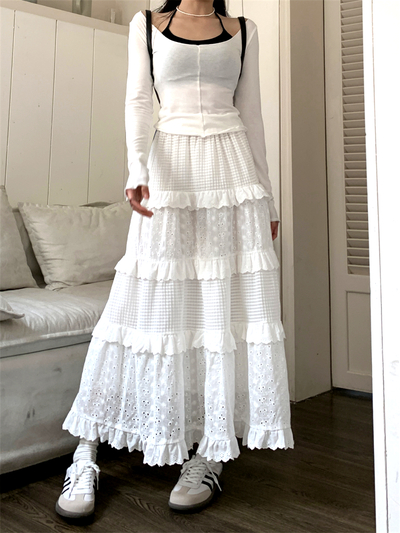 Stunning French Layers Embroidery Ruffle A-line Skirt Dress Amazing