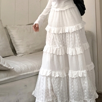 Stunning French Layers Embroidery Ruffle A-line Skirt Dress Amazing - Thumbnail 3