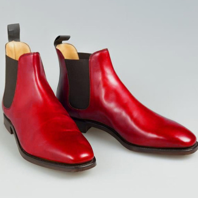 Handmade red leather chelsea ankle classy men boots - Thumbnail 1