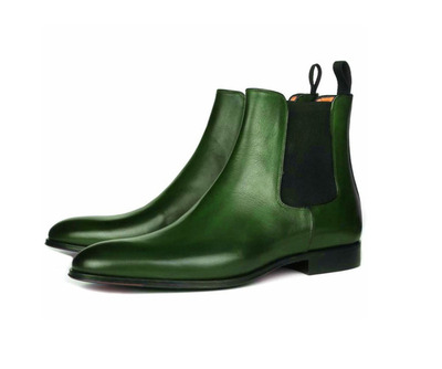 Handmade Men Chelsea Green Formal Leather Boots