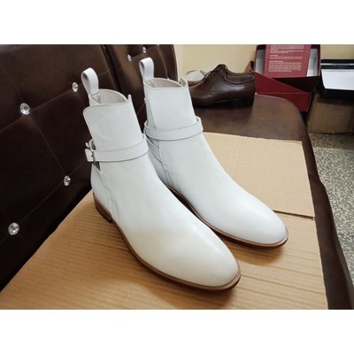 Handmade white leather classic jodhpur dress boot - Thumbnail 2