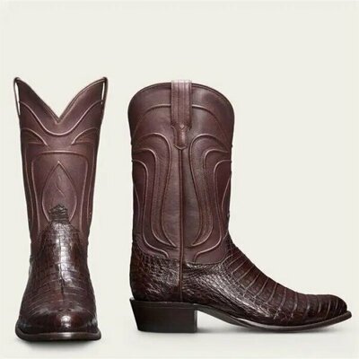 Men's cowboy coffee color crocodile skin boots