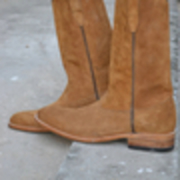 Handmade Men Tan Suede Color Leather Cowboy Ankle High Boots - Thumbnail 2