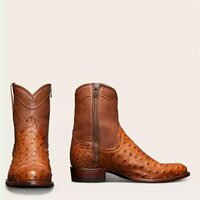 Men's Ostrich Zip-Up Long Boot - Full-Quill Zipper Cowboy Boots - Thumbnail 1