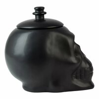 LARGE MATTE BLACK CERAMIC SKULL LIDDED COOKIE JAR - Thumbnail 1