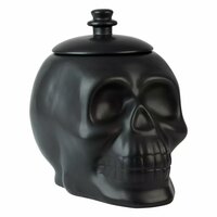 LARGE MATTE BLACK CERAMIC SKULL LIDDED COOKIE JAR - Thumbnail 3