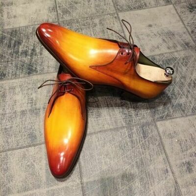 Premium Custom Made Tan Leather Brown Shaded Derby Lace Up Formal/Dress Shoes