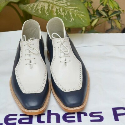 Bespoke handmade blue white oxford lace up dress formal shoes - Thumbnail 1