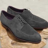 Handmade Men Gray Suede Leather Split Lace Up Dress Shoes - Thumbnail 1
