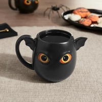 Black Bat-Shaped Glazed Ceramic Stoneware Coffee Tea Mug Halloween Gothic Spooky - Thumbnail 1