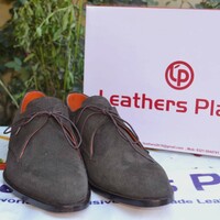 Crafted Leather Handmade Men Brown Suede Leather Lace up Dress Shoes - Thumbnail 1