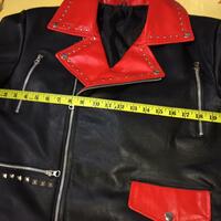 Crafted Leather Handmade Black Red Leather Men Fashion Biker Studded Motorcycle Jacket - Thumbnail 2