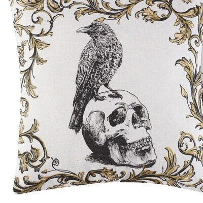 Nevermore raven on skull halloween gothic horror throw pillow (one (1) pillow)