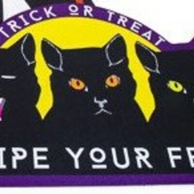Extremely rare and out of print black cat trio halloween welcome doormat rug