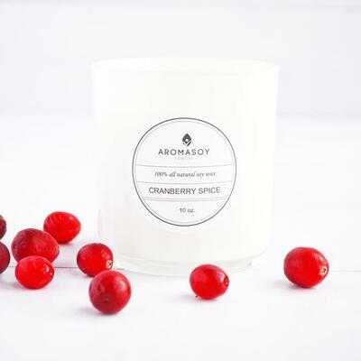 Cranberry spice soy candle white glass 10 oz very rare out of print only 1 left!
