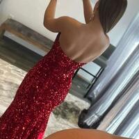 Strapless Burgundy Sequin Long Prom Dresses - Thumbnail 1