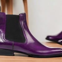 Men's Handmade Purple Leather Chelsea Boot, Fashion Boot - Thumbnail 2